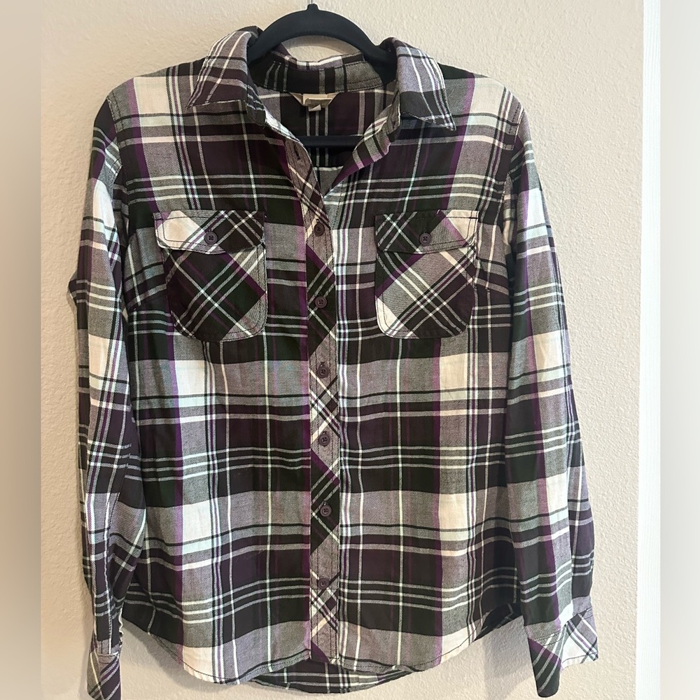 Duluth Trading Co. Purple Plaid Flannel Shirt Medium Fall Outdoor Christmas